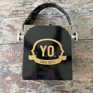 Yaxel Ortiz YO Cigar Box Purse Upcycled Wood Handbag Floral Lining Black Gold